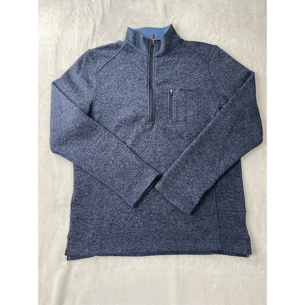WOOLRICH Sweater Men Large Heater Blue 1/4 Zip Pocket Mock Neck Pullover Outdoor